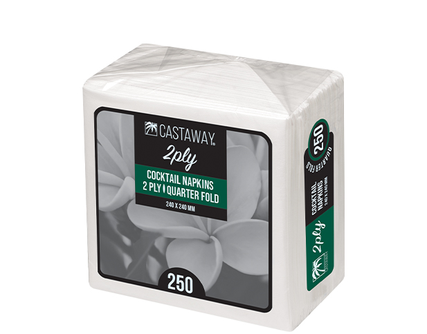 2-Ply Cocktail Napkins Quarter Fold White 240x240mm
