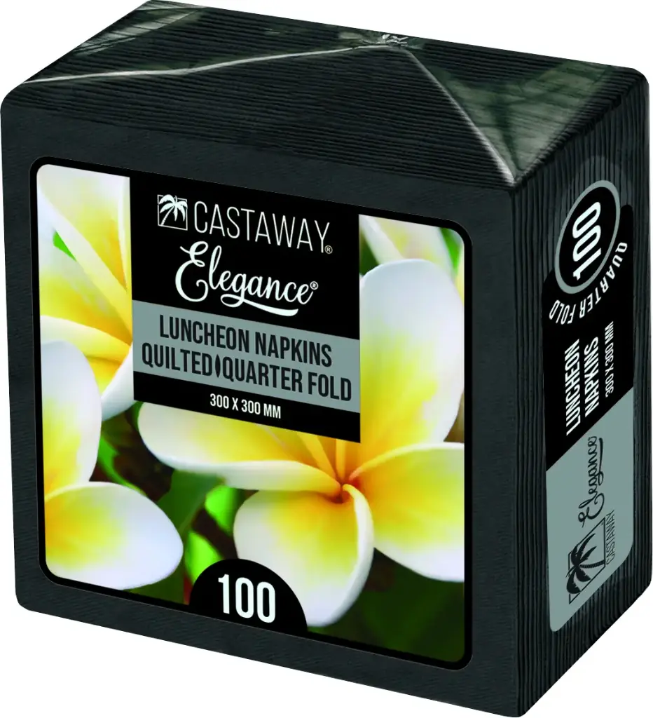 Elegance Luncheon Napkins Quarter Fold Black 300x300mm