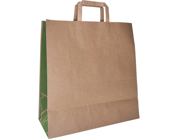 Carry Bags Flat Handles Large Kraft & Green 250ctn