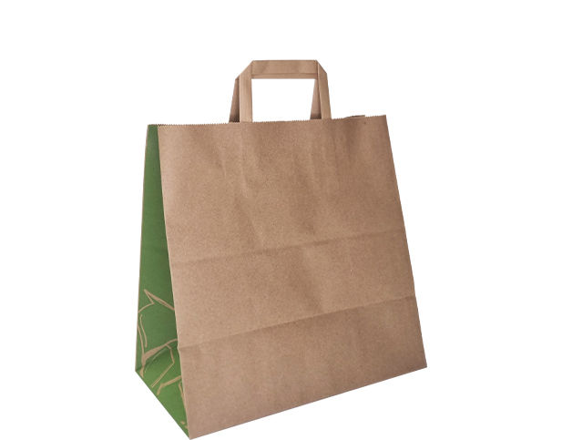 Carry Bags Flat Handles Medium Kraft & Green 200ctn