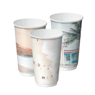 [CA-DW16D-CR] Combo Double Wall Aqueous Coated Coffee Cup 16oz 86mmØ Creative